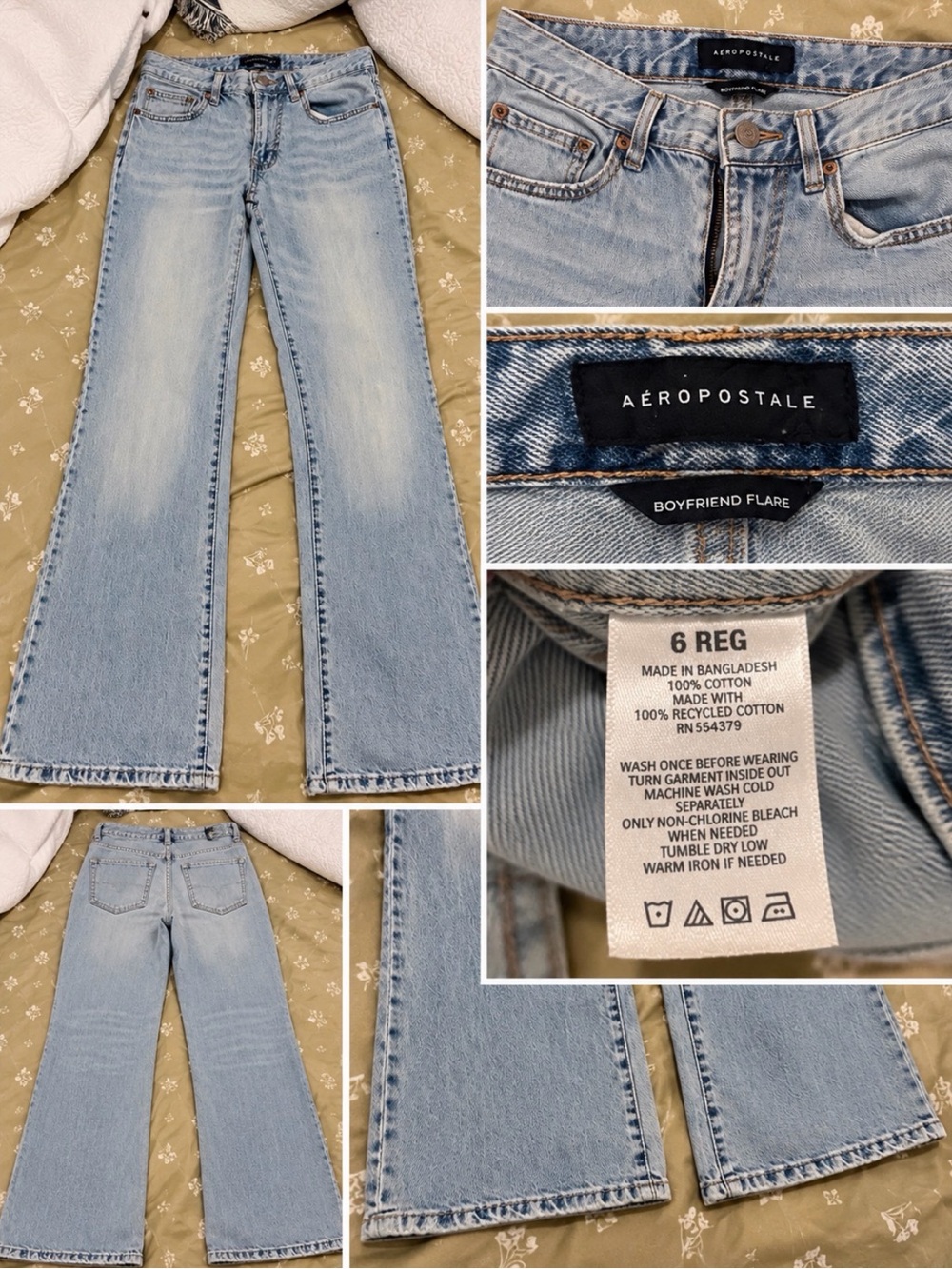 Aeropostale Light Wash Boyfriend Flare Jeans - Pale Blue